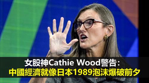 女股神Cathie Wood警告：中國經濟就像日本1989泡沫爆破前夕